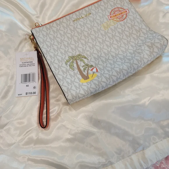 Michael Kors Beige and Orange Wristlet Clutch - Picture 2 of 3